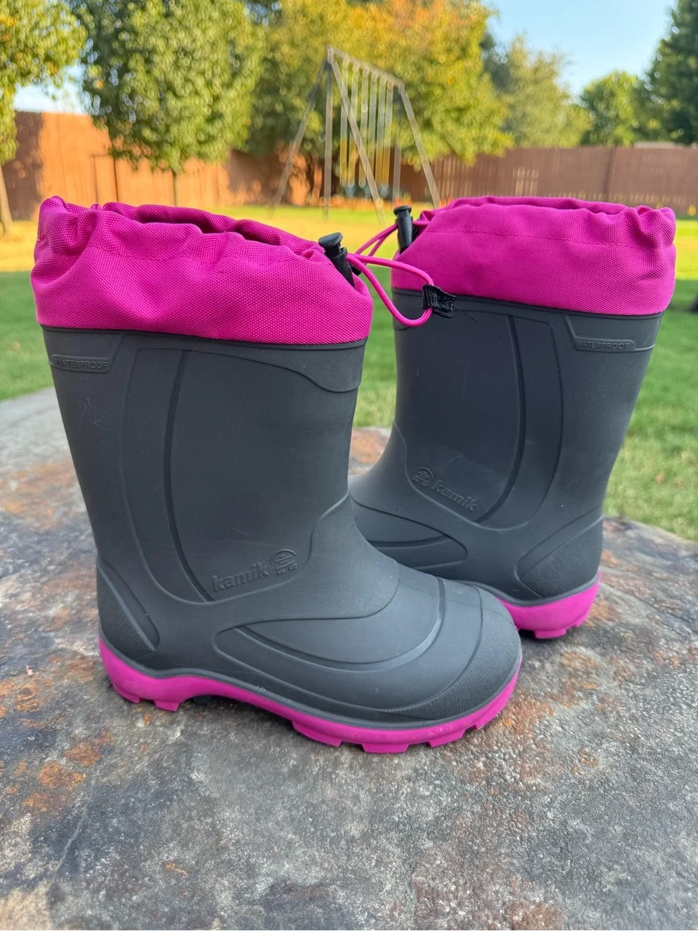 Kamik Snobuster Winter Boots Kids Sz 13 Charcoal Magenta Waterproof Winter Snow
